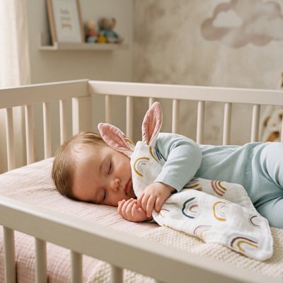 Doudou bébé paisiblement endormi en calinant sa doudou
