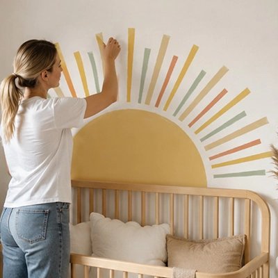 Stickers muraux enfant Couleurs pastel : tons jaune moutarde, terracotta, vert sauge et beige pour s'harmoniser avec différents styles de déco – La Boutik BéBé