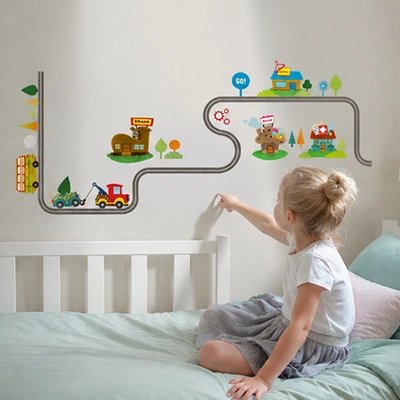 Autocollants muraux Support interactif de jeu: transforme le mur en surface de jeu où l'enfant peut faire circuler ses petits véhicules – La Boutik BéBé