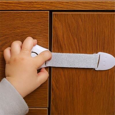 Bloque porte bebe Sangle ajustable: Longueur modulable pour s'adapter à différentes épaisseurs de portes et tiroirs