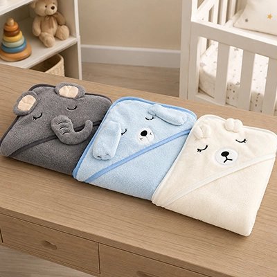 Cape de bain bébé Capuche avec oreilles 3D: Design ludique en forme d'animaux incluant éléphant, ours polaire et autre pour amuser bébé après le bain