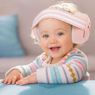 Casque anti bruit bébé Bandeau réglable à rayures: Système d'ajustement souple et extensible qui s'adapte à la croissance et assure un maintien optima