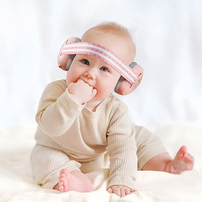 Casque anti bruit bébé Bandeau réglable à rayures: Système d'ajustement souple et extensible qui s'adapte à la croissance et assure un maintien optima