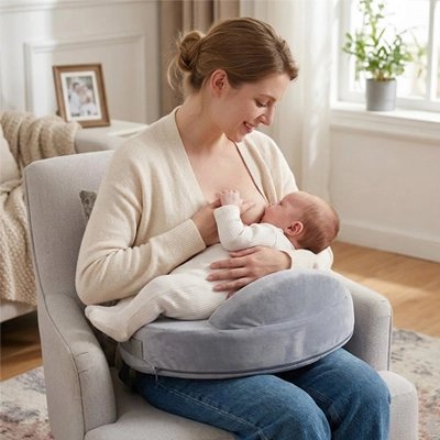 Coussin d'allaitement  bébé avec Maman assis confortable donnant le sein