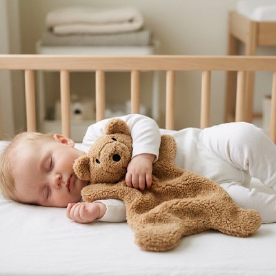 Doudou bébé au réveil toujours sa doudou près de lui