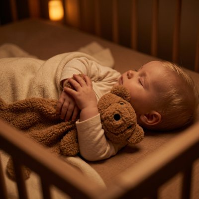 Doudou bébé endormi pour la nuit la doudou enlacé dans ses bras