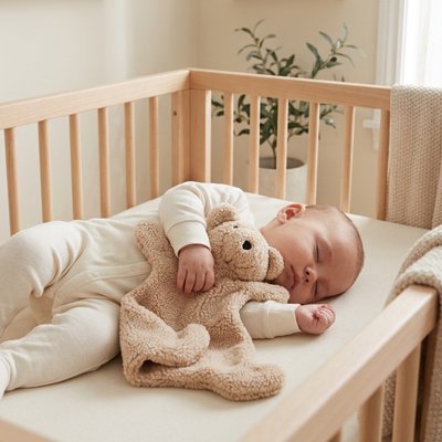 Doudou  bébé paisiblement endormi accompagné de sa doudou 