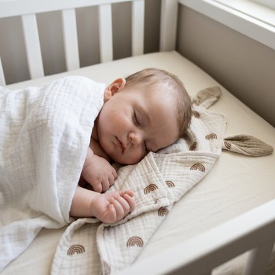 Doudou bébé qui sommeille avec sa doudou près de lui