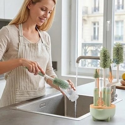Goupillon biberon Stabilité renforcée: la base assure une bonne stabilité de l'ensemble même avec plusieurs biberons en séchage