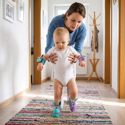 Hochet pour bebe ave maman qui marche dans le passage