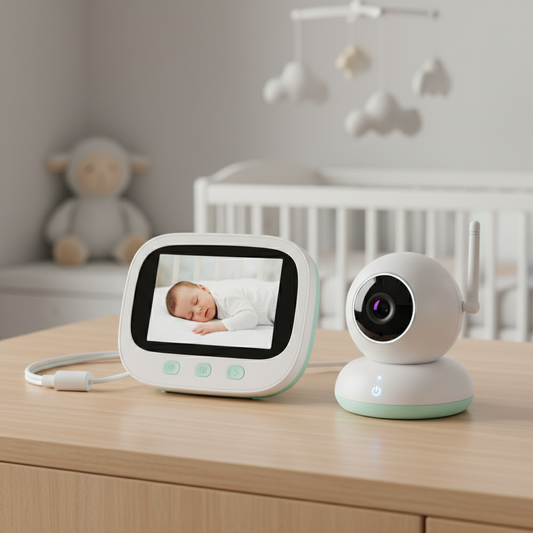 Moniteur vidéo pour bébé en blanc et menthe pastel