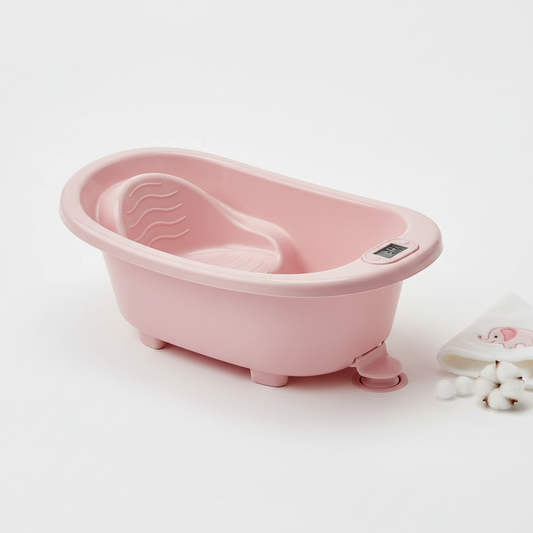Baignoire pour bébé rose pastel avec indicateur de température
