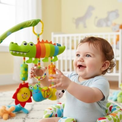 Jouet bebe Crocodile arc-en-ciel: élément structurant supérieur aux couleurs vives stimulant la perception visuelle