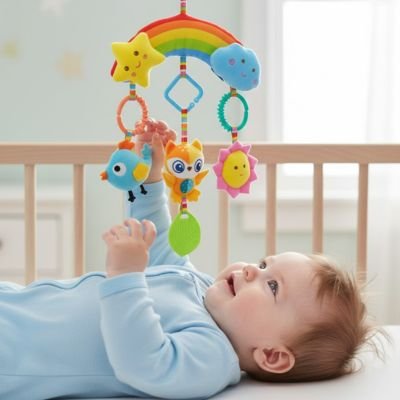 Jouet bebe Design évolutif: s'utilise dès la naissance en position allongée puis en position assise pour accompagner la croissance