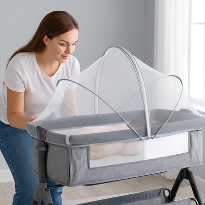Moustiquaires lit bebe Accès pratique: Ouverture frontale avec liens de maintien pour surveiller bébé facilement