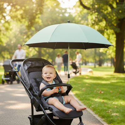Ombrelle pour poussette​ Fixation universelle: Compatible avec la majorité des modèles de poussettes grâce à un système de pince ajustable