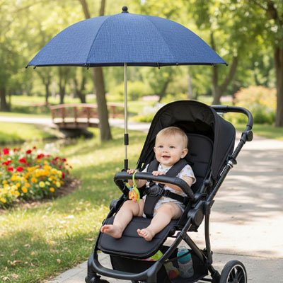 Ombrelle pour poussette​ Protection UV optimale: Tissu filtrant les rayons nocifs du soleil pour préserver la peau sensible des tout-petits