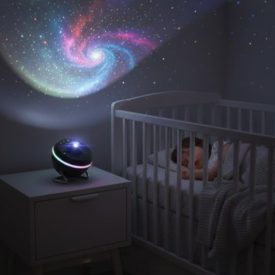 Projecteur enfant Forme sphérique compacte: design moderne avec socle stable, facile à poser sur table de chevet ou meuble