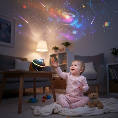 Projecteur enfant Projection galaxie 360 degrés: diffuse étoiles, planètes et nébuleuses colorées sur les murs et plafonds pour une immersion spatiale