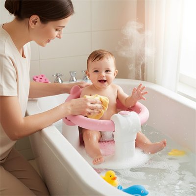 Siege de bain bebe  maman donne le bain a bébé