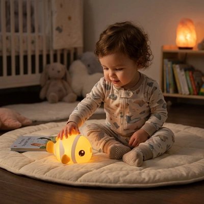 Veilleuse bébé Forme sphérique compacte: design moderne avec socle stable, facile à poser sur table de chevet ou meuble