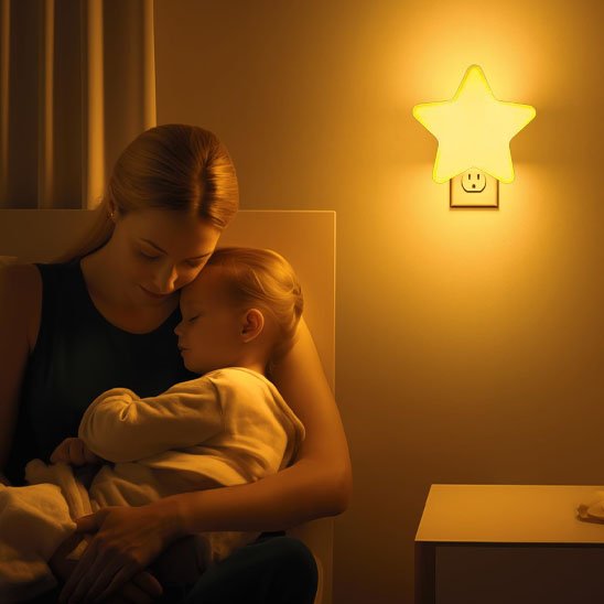 Veilleuse bébé  maman qui en train d'endormir fillette