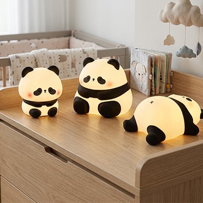 Veilleuse bébé panda  trois différente position